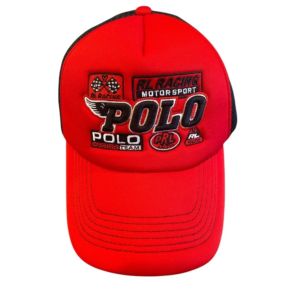 Ralph Lauren‎ RL Racing Motorsport Polo Red Black Mesh Snapback Trucker Hat Cap